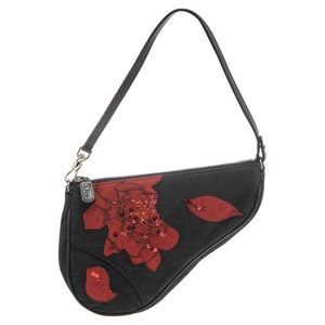 Dior black/red sequin floral print saddle bag